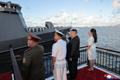 North Korean leader Kim Jong Un attends the commissioning ceremony of the destroyer "Kang Kon", at Wonsan Port
