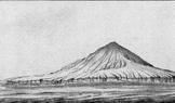 Sopka Krakatoa před erupcí v roce 1883 na dobové ilustraci. Z díla Vesmír a lidstvo, 1910.