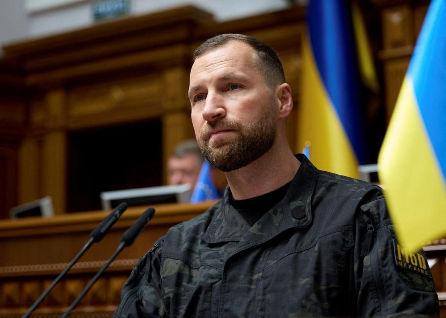 FILE PHOTO: A newly appointed Ukrainian Defence Minister Yevhenii Khmara attends a session of the Ukrainian parliament in Kyiv