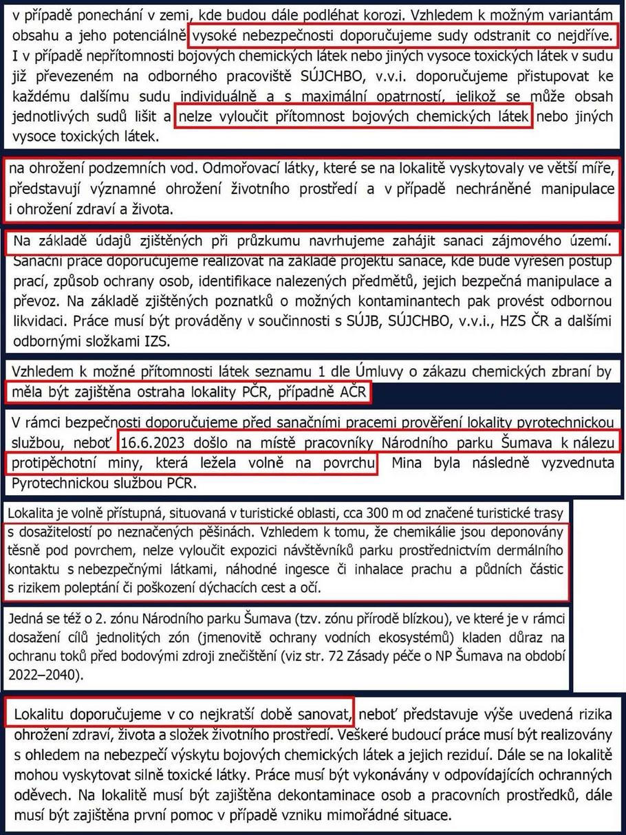 Část zprávy firmy DEKONTA, kterou poskytl redakci Filip Turek.