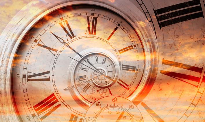 Double,Exposure,Of,Vintage,Style,Clock,And,Sunset,Sky.,Time