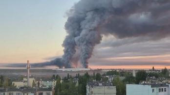 Smoke rises from the Ozon warehouse following a Ukrainian drone attack, according to the regional governor