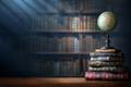 Old,Geographical,Globe,And,Old,Book,In,Cabinet,With,Bookselfs.