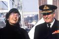King Olav aboard the newly restored royal ship "Norge" with Princess Astrid after the handover at Horten Verft