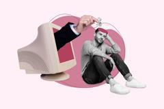 Funny,Collage,Illustration,Metaphor,Of,Frustrated,Depressed,Man,Head,Trash