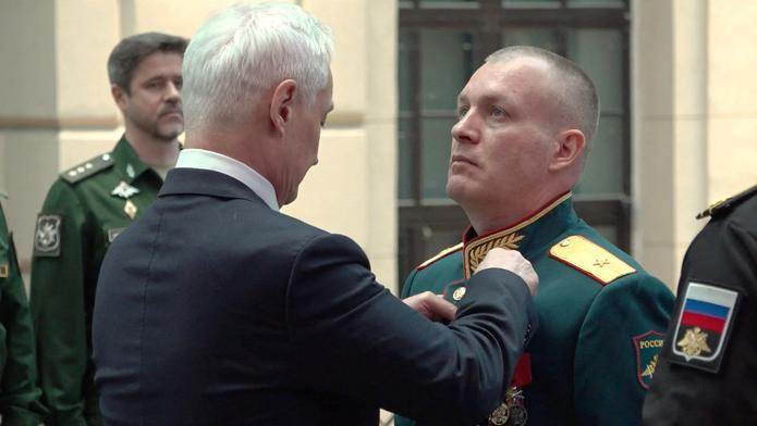 Russian Defence Minister Belousov awards General Grunis the Gold Star medal in Moscow