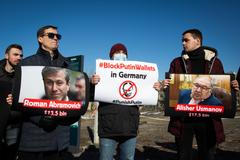 Activists,Hold,Portraits,Of,Oligarchs,Alisher,Usmanov,And,Roman,Abramovich
