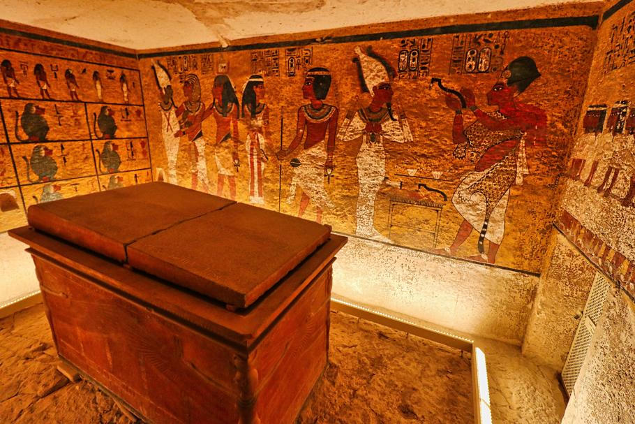 Luxor,egypt,january,1,2020:sarcophagus,Of,Pharoah,Tutankhamun,With,Wall,Reliefs,From,The