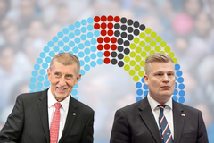 Premiér a šéf ANO Andrej Babiš s čestným předsedou Motoristů sobě Filipem Turkem na koláži Aktuálně.cz