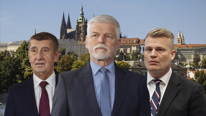 Na koláži Aktuálně.cz jsou (zleva) premiér Andrej Babiš (ANO), současný prezident Petr Pavel a poslanec Filip Turek (Motoristé).
