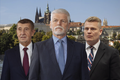 Na koláži Aktuálně.cz jsou (zleva) premiér Andrej Babiš (ANO), současný prezident Petr Pavel a poslanec Filip Turek (Motoristé).