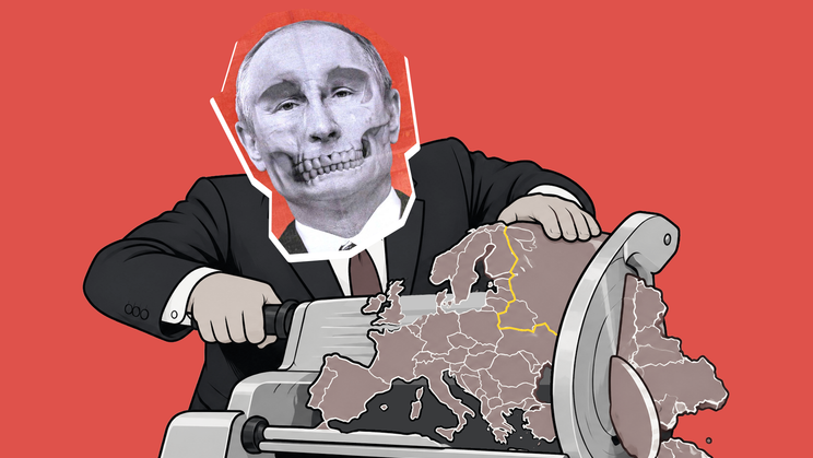Vladimir Putin ohrožuje Evropu, koláž.