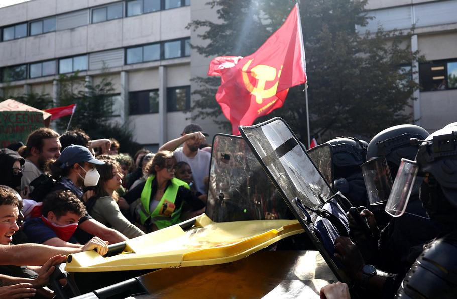 French high school and university students protest in Saint-Denis near Paris