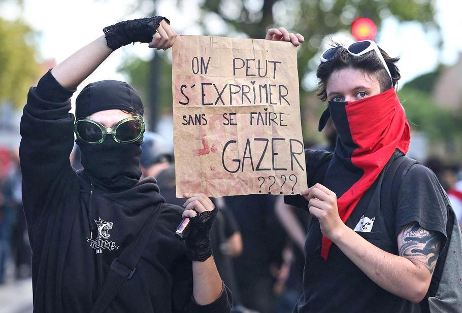 French high school and university students protest in Saint-Denis near Paris
