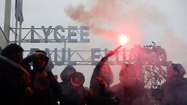 French high school students protest in France