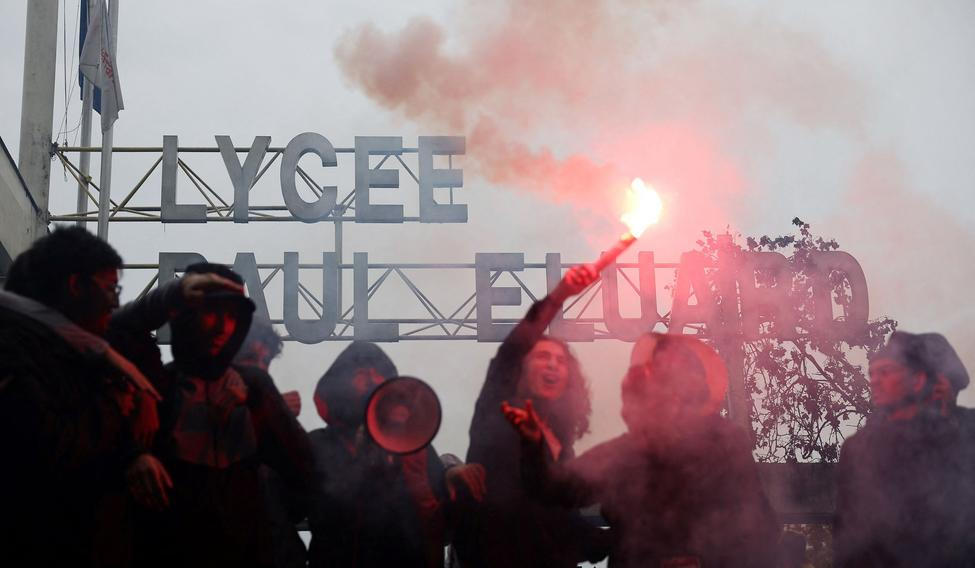 French high school students protest in France