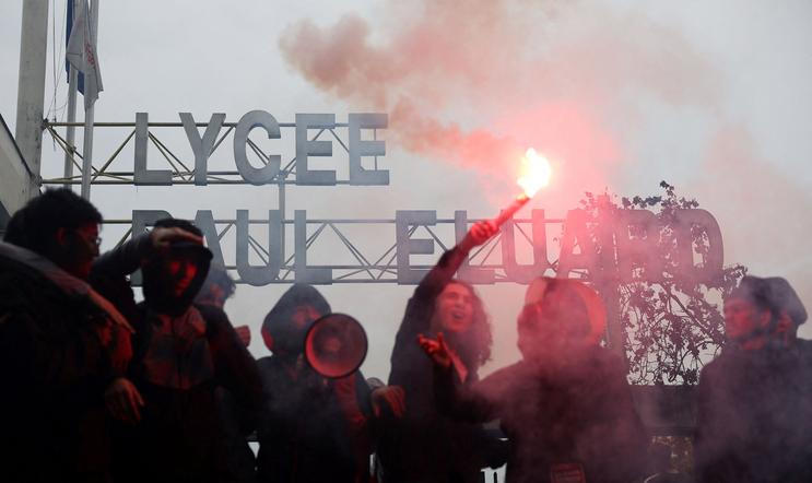 French high school students protest in France