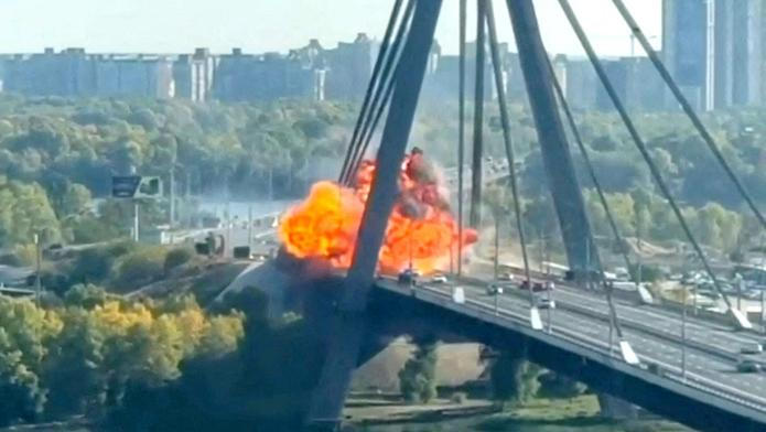Russian drone hits North Bridge in Kyiv