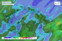 Mapa úhrnu srážek za 24 hodin do pátečního rána.
