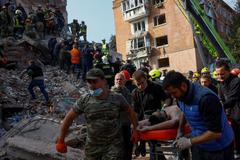 Aftermath of a Russian missile attack on the town of Pryluky in Chernihiv region