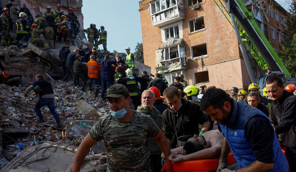 Aftermath of a Russian missile attack on the town of Pryluky in Chernihiv region