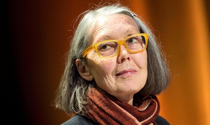 Canadian poet Anne Carson performs her work "Antigonick" at the Moderna Museet art gallery in Stockholm