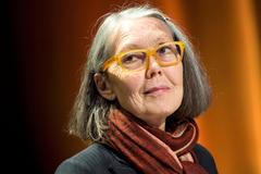 Canadian poet Anne Carson performs her work "Antigonick" at the Moderna Museet art gallery in Stockholm