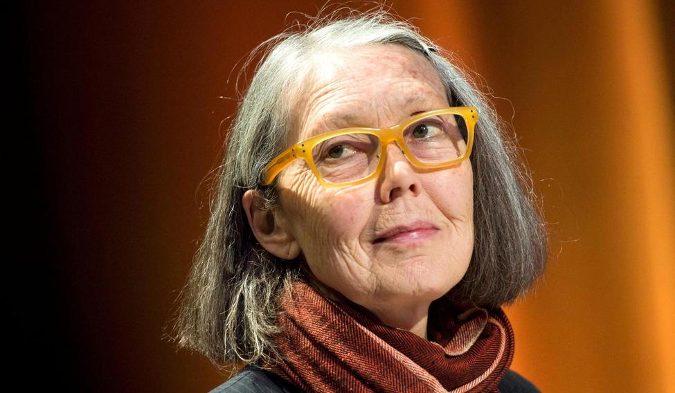 Canadian poet Anne Carson performs her work "Antigonick" at the Moderna Museet art gallery in Stockholm