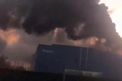 FILE PHOTO: Smoke billows from Yandex's Sasovo hub, following a drone strike