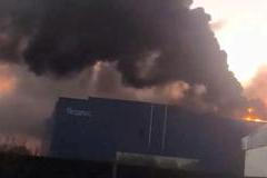 FILE PHOTO: Smoke billows from Yandex's Sasovo hub, following a drone strike