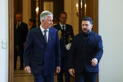 King Philippe of Belgium meets Ukraine's President Volodymyr Zelenskiy at the Royal Palace in Brussels