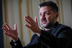 FILE PHOTO: Ukraine's President Zelenskiy speaks during an interview with Reuters in Kyiv