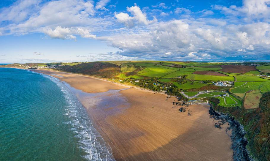 Aerial,View,Over,Putsborough,Beach,Towards,Woolacombe,,Morte,Bay,,North