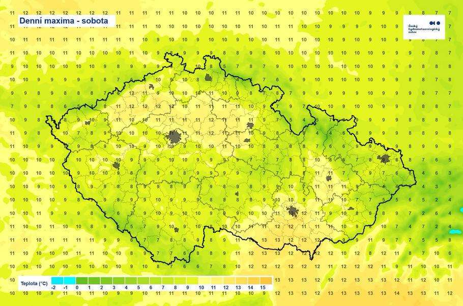 Teplotní maxima v sobotu 31. října.